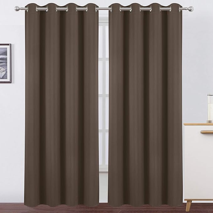 LEMOMO Chocolate Brown Thermal Blackout Curtains/52 x 108 Inch/Set of 2 Panels Room Darkening Curtains for Bedroom