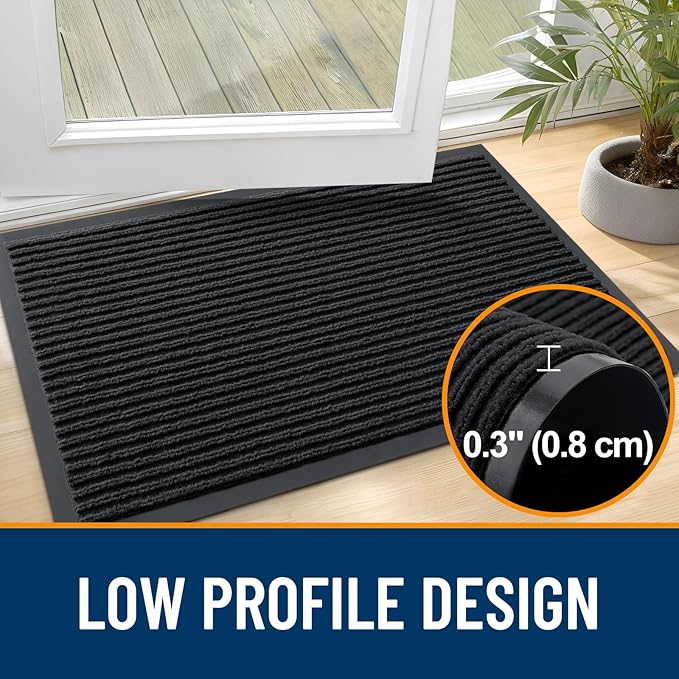 OLANLY Front Door Mat Indoor Outdoor Entrance, 2-Pack 59 x 34 Inch, Waterproof Heavy Duty Doormat, Fade Resistant, Low Profile, Easy Clean Patio Porch Welcome Floor Mats for Entry, Black