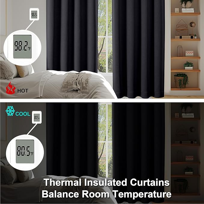 Simplebrand Ava Black Short 30 Inches Blackout Curtain 2 Panels Set, Half Window Rod Pocket Privacy Curtain Tiers for Kitchen, Curtains Blackout for Bathroom Shades, W30 x L30 Inch, Black