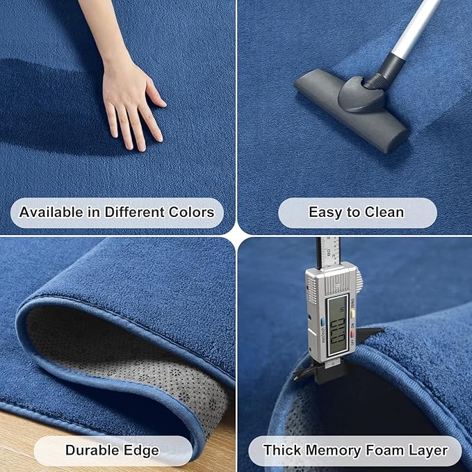 Amearea Modern Area Rugs for Bedroom Living Room, 4x6 Feet Blue Thickened Memory Foam Rug, Fluffy Indoor Washable Rugs Non Slip Minimalist Carpet for Kids Boys Girls Dorm Nursery Room Decor