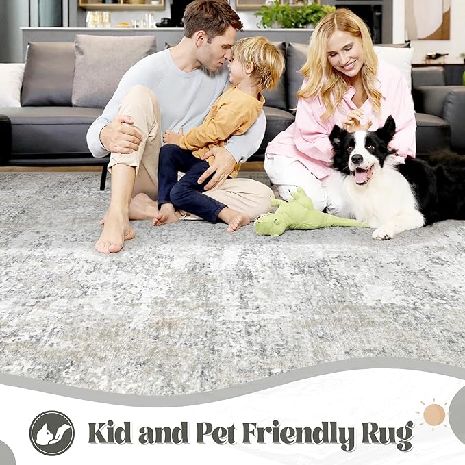 XLUEZ 2x8 Runner Rug for Hallway, Washable Modern Abstract Runner Rugs Neutral Soft Non Slip Kids Rug Stain Resistant Indoor Runners for Entryway Bedroom Kitchen Laundry Room(BeigeGrey, 2'x8')