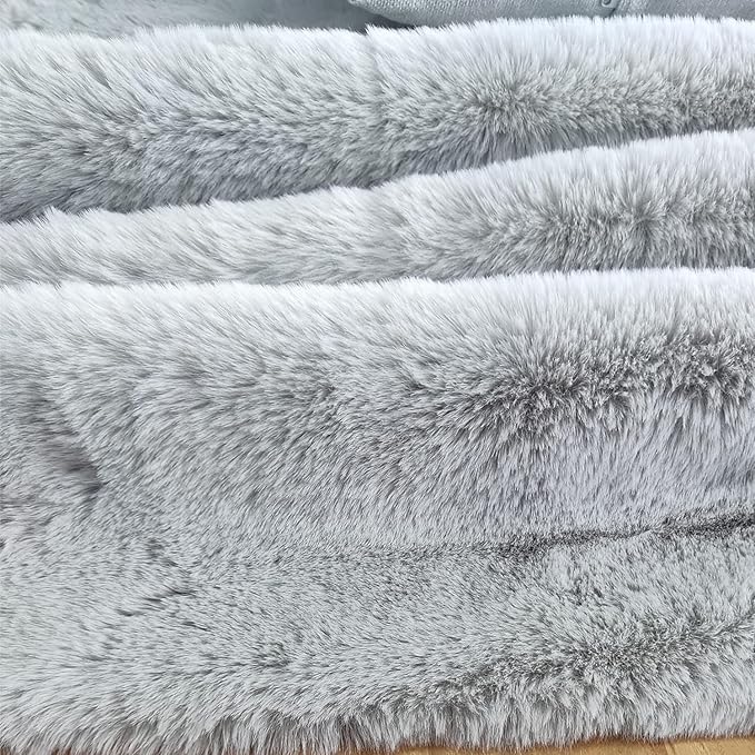Ghouse Faux Rabbit Fur Round Rug 8ft Grey Round Rugs for Bedroom Decor Fluffy Area Rugs for Living Room, no-Shedding Carpet Sheepskin Washable Rug Rome Decor