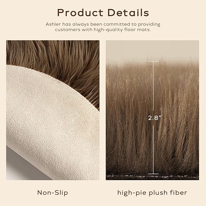 Ashler Faux Fur Rug - Fluffy Shaggy Area Rug, Ultra Soft 3 x 5 Feet Sheepskin Fur, Dark Coffee Fuzzy Machine Washable Shag, Nursery Decor Throw for Bedroom, Living Room, Kids Room