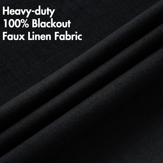 MIULEE Linen Texture Curtains for Bedroom Solid 100% Blackout Thermal Insulated Halloween Black Curtains Grommet Room Darkening Drapes for Living Room Nursery 52x84 Inch (2 Panels)