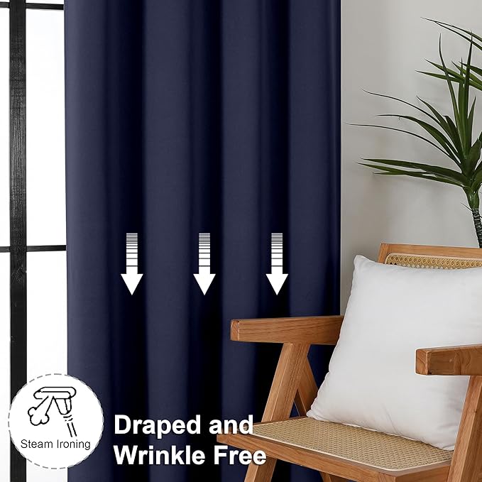 Simplebrand Ava Navy Blue Blackout Curtains for Bedroom 90 Inches Long 2 Panels Set, Solid Privacy Energy Saving Living Room Window Treatment Curtains Blackout Drapes, W40 x L90 Inch, Navy Blue