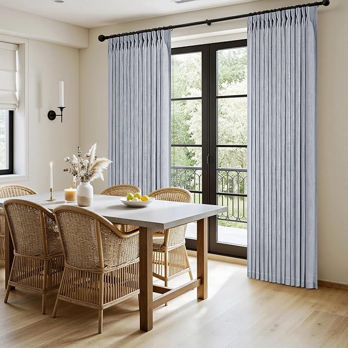 MIULEE Pinch Pleated Thick Linen Curtains 108 Inches Length 2 Panels for Living Room Bedroom, Extra Long Pinch Pleat Drapes Back Tab Light Filtering Light Blue Foor to Ceiling Curtains with Hooks
