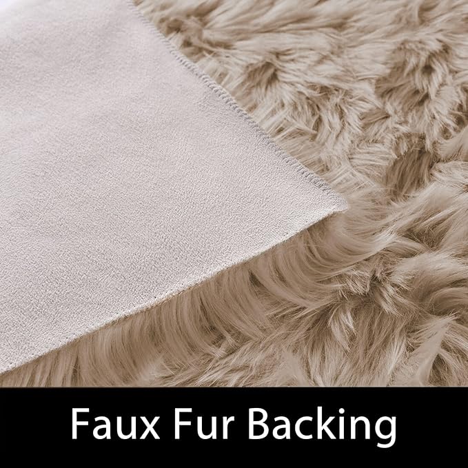 Latepis Camel Living Room Rugs Faux Sheepskin Fur 6x9 Area Rugs for Bedroom Fluffy Washable Large Rug for Floor Rug Home Decor Beige Rectangle