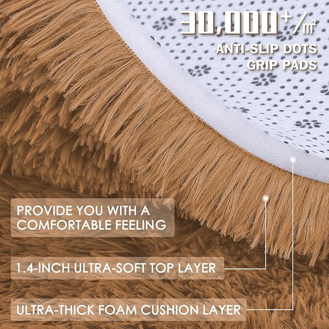 OLANLY 8x10 Machine Washable Large Area Rugs for Living Room, Bedroom, Soft Fluffy Shaggy Bedside Rug, Indoor Floor Carpet for Kids Girls and Boys, Dorms, Nursery, Home Decor Aesthetic, Khaki