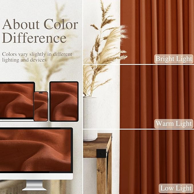 Nanspring Extra Long Linen Curtains 108 Inches Long 2 Panel Set Back Tab Terracotta Boho Rustic Farmhouse Curtain for Living Room Semi Sheer Floor to Ceiling High Window for Bedroom Office 60x108