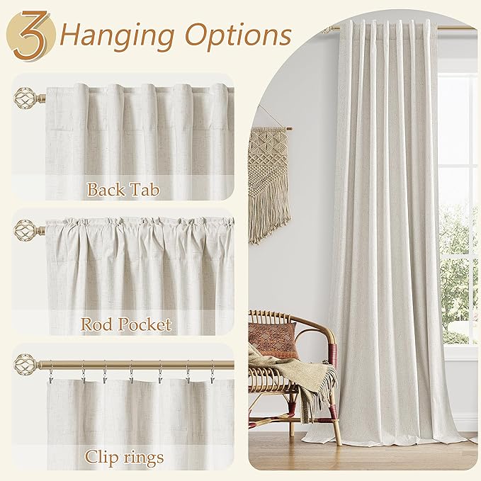 Guken Extra Long 144 Inch Boho 100% Blackout Curtains Room Darkening Noise Reducing Thermal Insulated Linen Black Out Tall Windows Drapes 12 FT for High Ceiling Living Room, 2 Panels Set