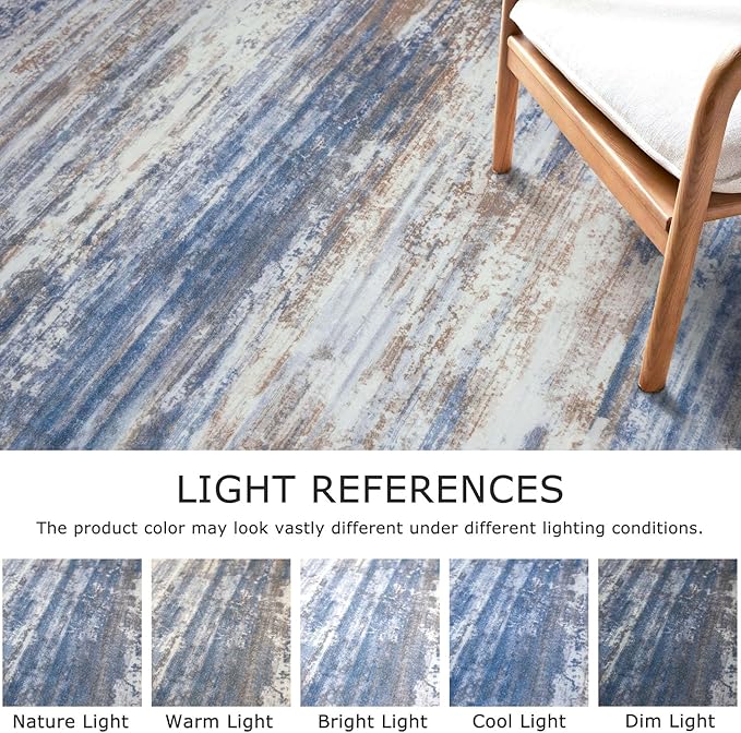 KOZYFLY Modern Abstract Runners for Hallways 2x6 Blue Rust Machine Washable Runner Rug for Entryway Non-Slip Kitchen Rug, Faux Wool Soft Low Pile Office Carpet for Dining Room, Bedroom, Bathroom