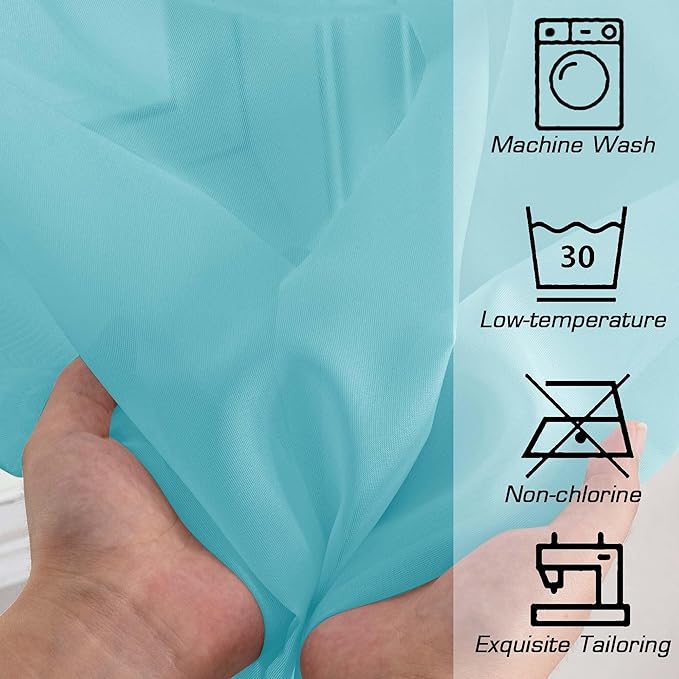 OWENIE Short Aqua Sheer Curtains 30 Inch Length 2 Panels Set, Kitchen Curtains Tiers Light Filtering Rod Pocket Cafe Curtain for Basement Bathroom Small Half Window, 42" W x 30" L, Aqua