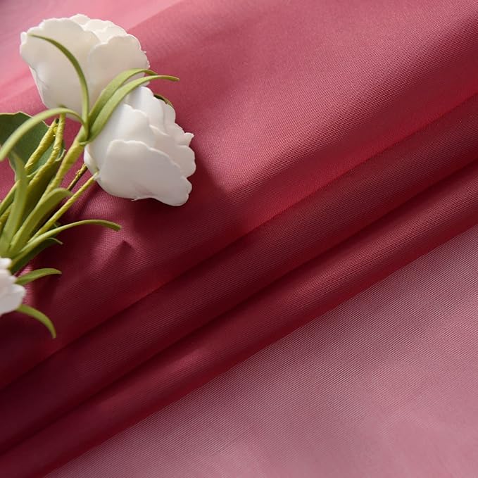 SpaceDresser Sheer Voile Window Treatment Rod Pocket Curtain Panels for Kitchen Bedroom Living Room Drapes Sunlight Filtering Privacy Semi Home Decor Assorted Colors Sizes (Burgundy, 52 W x 45 L)