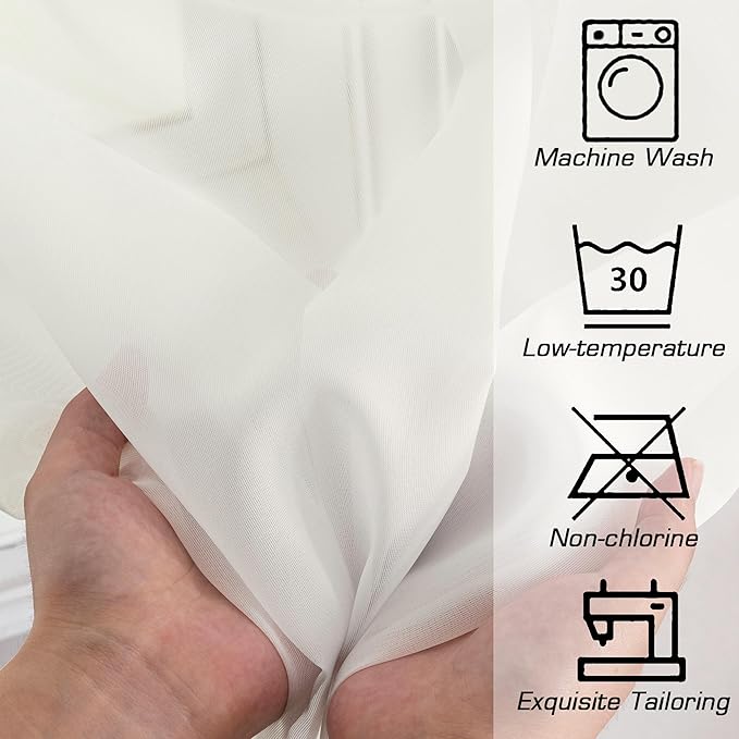 Simplebrand Ivory Sheer Curtains 96 Inches Long, Light Filtering Rod Pocket Solid Color Window Sheer Curtain Panels, Elegant Curtains & Drapes for Living Room, Bedroom 2 Panels (Ivory, 42" W x 96" L)