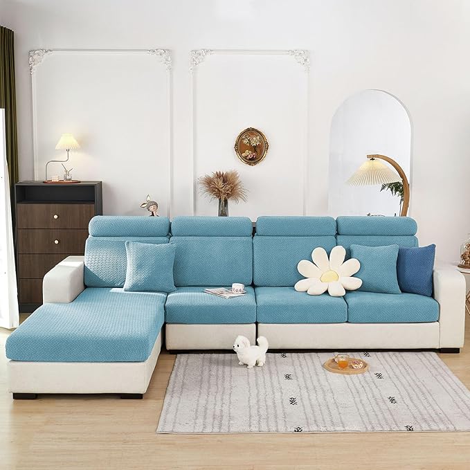 Sofa Covers Couch Covers for Sofa Pet Friendly Couch Cushion Covers Universal Sofa Covers Washable Stretch Slipcovers for Sectional Sofa (Texture Sea Blue,Back Cover L)