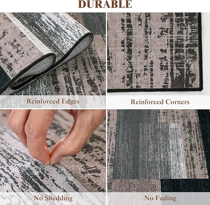 5x7 Washable Area Rugs for Living Room and Bedroom, Vintage Checkered Pattern Non-Slip Carpet, Stain Resistant Low Pile Soft Rug for Dining Room,Office,Nursery,Kids Room(5x7,Chocolate)