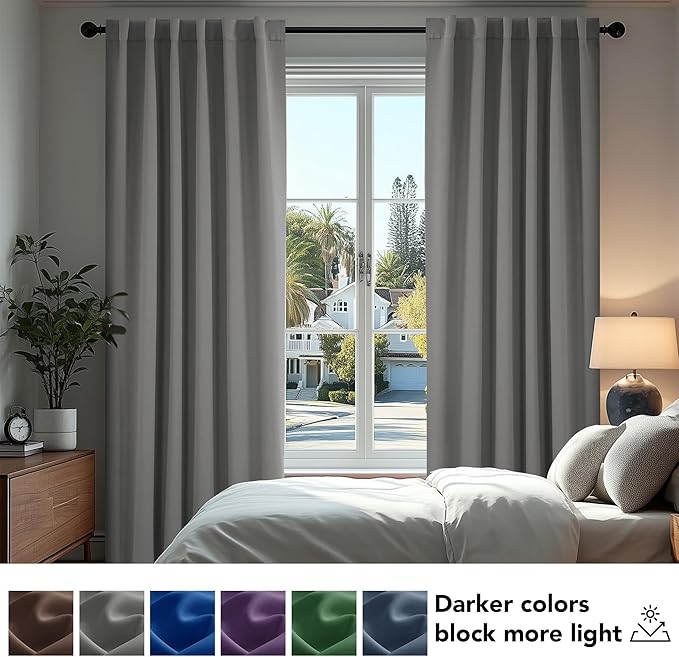 Deconovo Blackout Curtains, Thermal Insulated, W42 x L54 2 Panels, Back Tab, Machine Washable, Room-Darkening Drapes for Bedroom/Living Room Light Grey