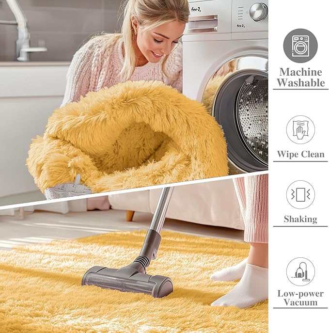 OLANLY 9x12 Machine Washable Large Area Rugs for Living Room, Bedroom, Soft Fluffy Shaggy Bedside Rug, Indoor Floor Carpet for Kids Girls and Boys, Dorms, Nursery, Home Decor Aesthetic, Mustard Yellow
