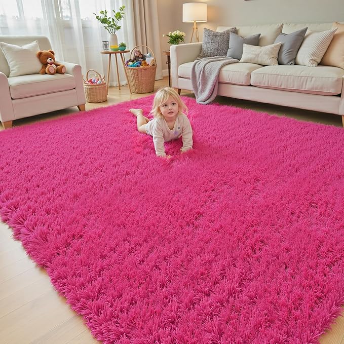 8x10 Area Rugs for Living Room Bedroom, Large Area Rug Shaggy Carpet Soft Plush Furry Bedside Rug, Rugs for Home Decor (Hot Pink, 8 x 10)