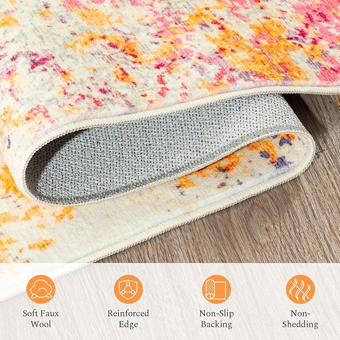 Rugflix 5x7 Area Rugs for Living Room, Washable Large Multicolor Rug Stain-Resistant Low Pile, Modern Carpet for Dining Room Home Office Kid Room Nursery Bedroom, Colorful Rainbow