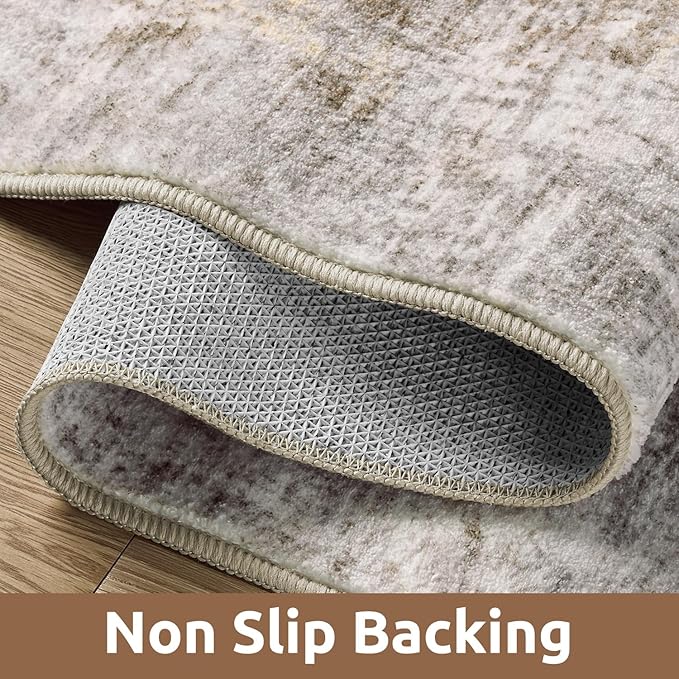 AMOAMI 2 x 8 Hallway Runner Rug Non Slip Super Soft Long Runner Rugs Machine Washable Low Pile Modern Abstract Runners for Hallways for Bedroom Laundry Room Kitchen, Beige