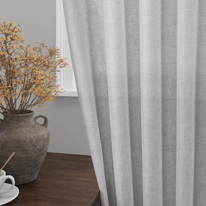 Nanspring Grey Linen Semi Sheer Curtains 108 Inches Long 2 Panels Back Tab Loop Pocket Boho Large Window Curtains Extra Long Light Filtering Drapes High Ceiling Curtains for Living Room 40x108