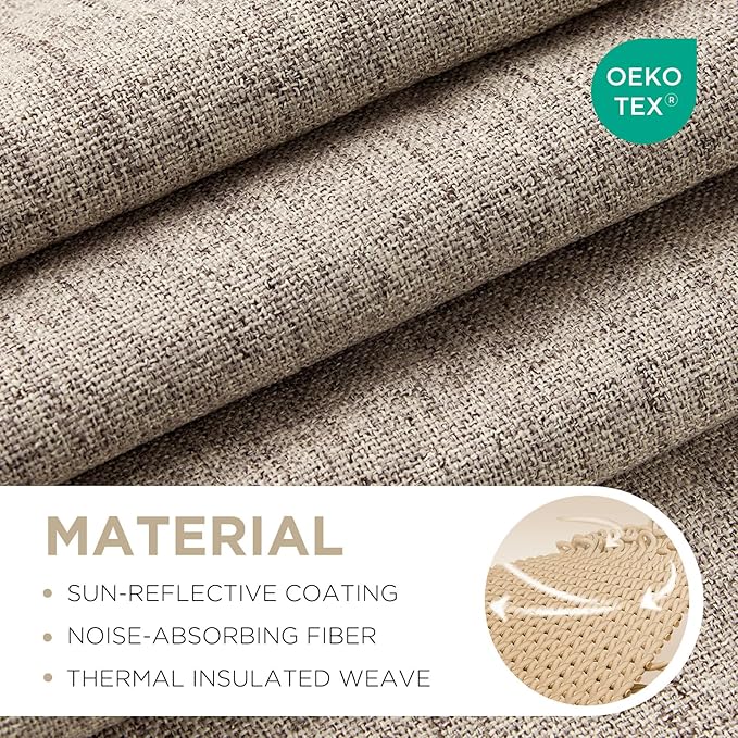 Joydeco Linen Blackout Curtains for Bedroom - 100% Light Blocking 1 Panels, Linen Drapes 70" W x 96" L, Thermal Insulated Room Darkening Curtains for Living Room, Rod Pocket & Back Tabs