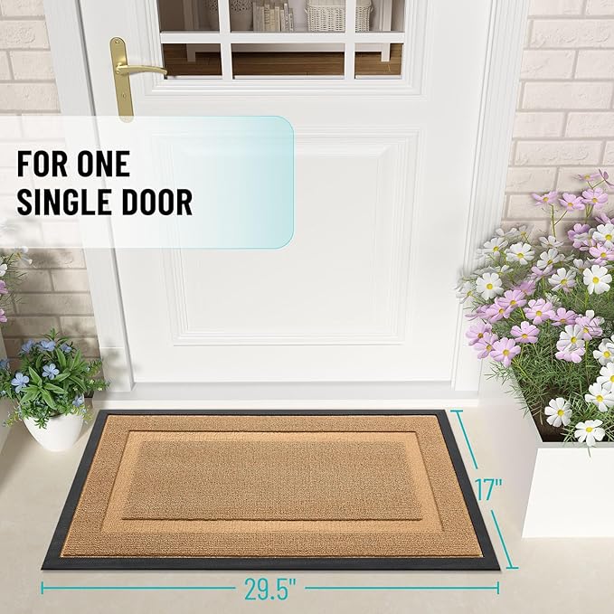 OLANLY Front Door Mat Indoor Outdoor Entrance, Waterproof All-Season, All-Weather Doormat, Sturdy Natural Rubber, Low Profile, Easy Clean Patio Porch Entryway Mat, 35x23, Butter Yellow