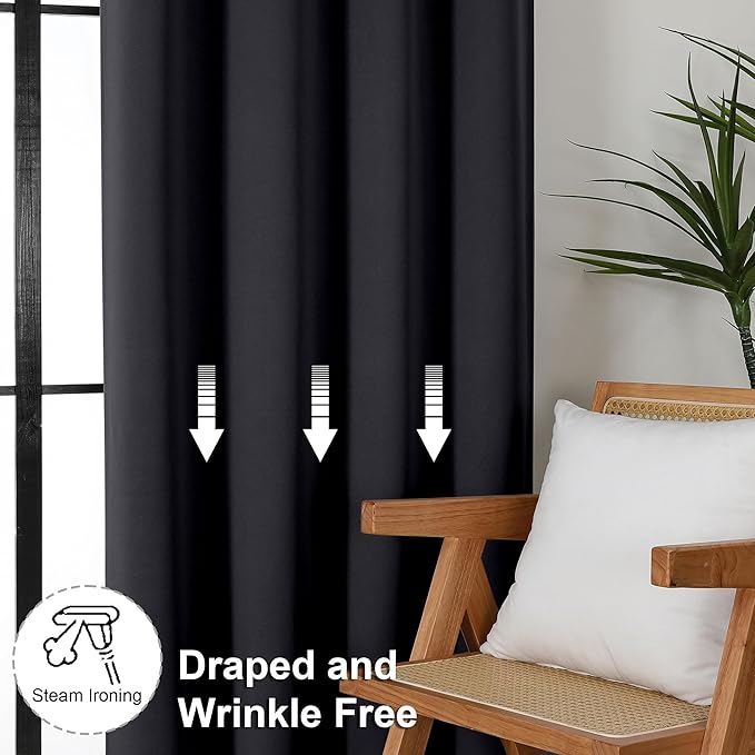 Simplebrand Ava Halloween Black Short Blackout Curtains for Bedroom 45 Inches Long 2 Panels Set, Solid Thermal Insulated, Energy Saving Window Treatment Curtains Blackout Drapes, W40 x L45 Inch, Black