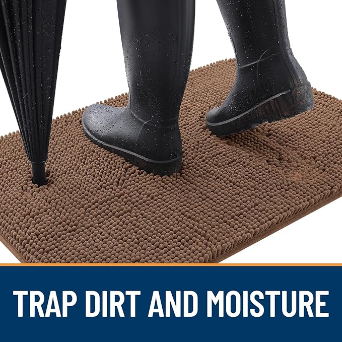 OLANLY Dog Door Mat for Muddy Paws 32x20, Absorbs Moisture and Dirt, Absorbent Non-Slip Washable Doormat, Quick Dry Chenille Mud Mat for Dogs, Entry Indoor Entryway Carpet for Inside Floor, Mocha