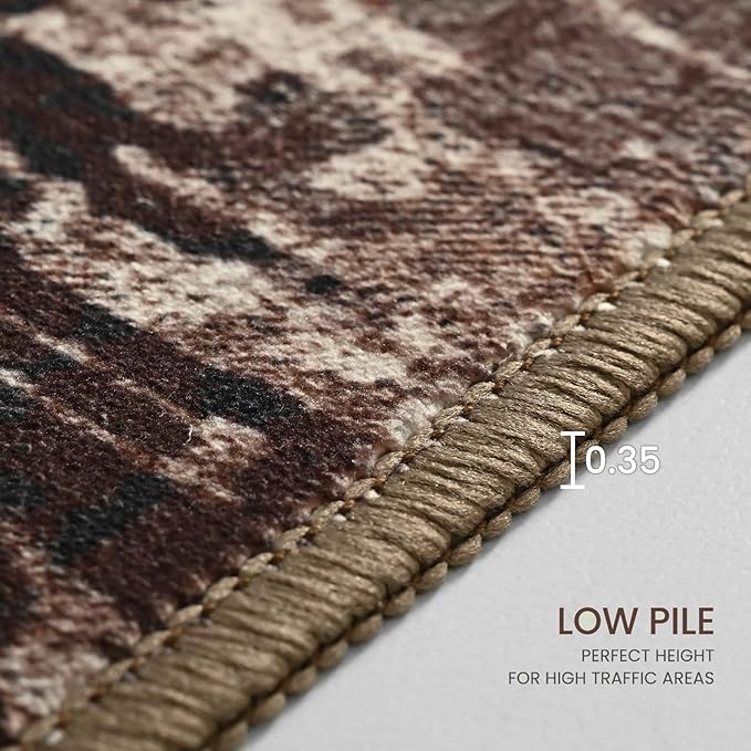 Ompaa Living Room Rug 5x7 Brown Area Rug Machine Washable Boho Coffee Rug Non Slip Abstract Vintage Indoor Large Rugs for Bedroom, Classroom, College Dorm, Farmhouse, Dining Room, Kids Playroom