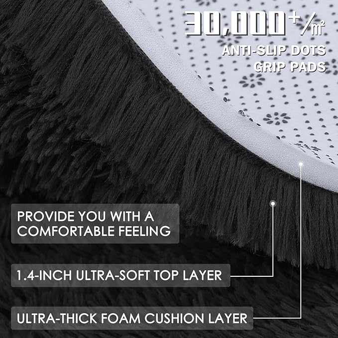 OLANLY 3x4 Machine Washable Accent Rug, Soft Fluffy Shaggy Area Rug for Bedroom, Living Room, Indoor Floor Carpet for Kids, Nursery, Home Decor, Black