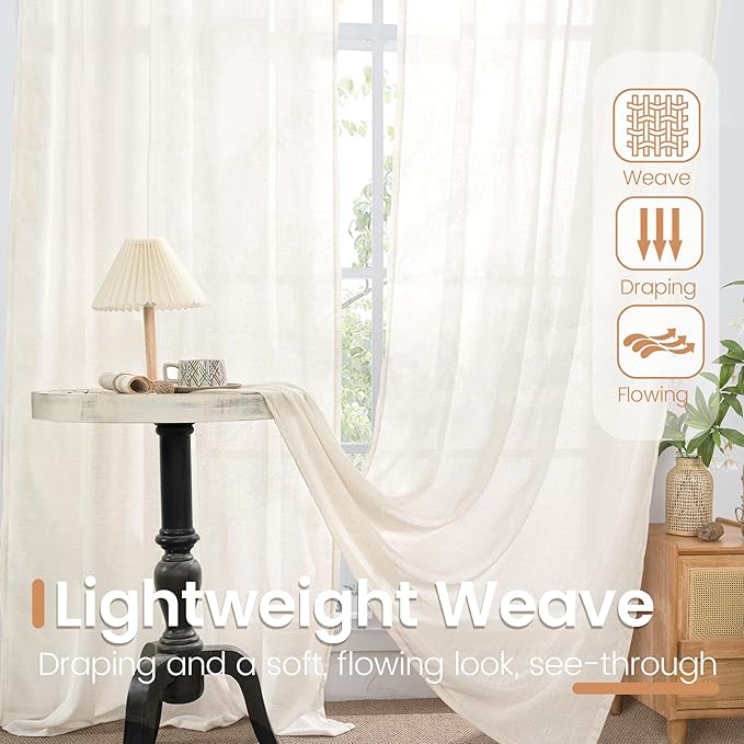 BGment Short Linen Curtains 40 Inch Length for Kitchen Windows - Rod Pocket Natural Drapes Light Filtering for Cafe Over Sink Decorative Sheer Lightweight Rustic, 2 Panels Set, 30 X 40 Inch