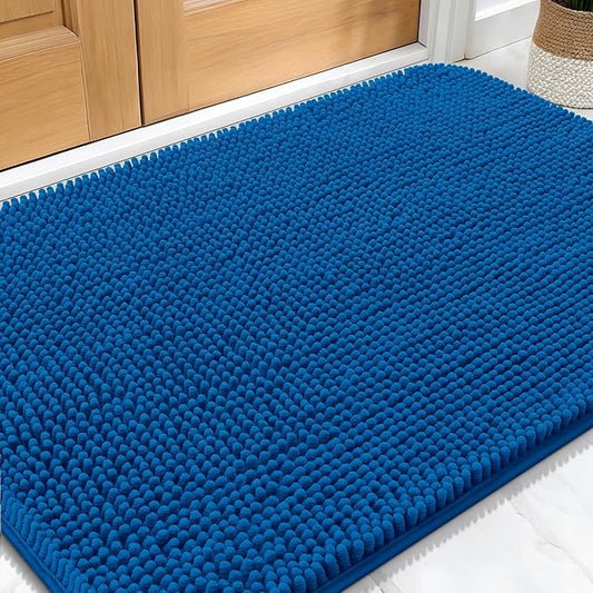 OLANLY Dog Door Mat for Muddy Paws 32x20, Absorbs Moisture and Dirt, Absorbent Non-Slip Washable Doormat, Quick Dry Chenille Mud Mat, Entry Indoor Entryway Carpet for Inside Floor, Deep Navy Blue