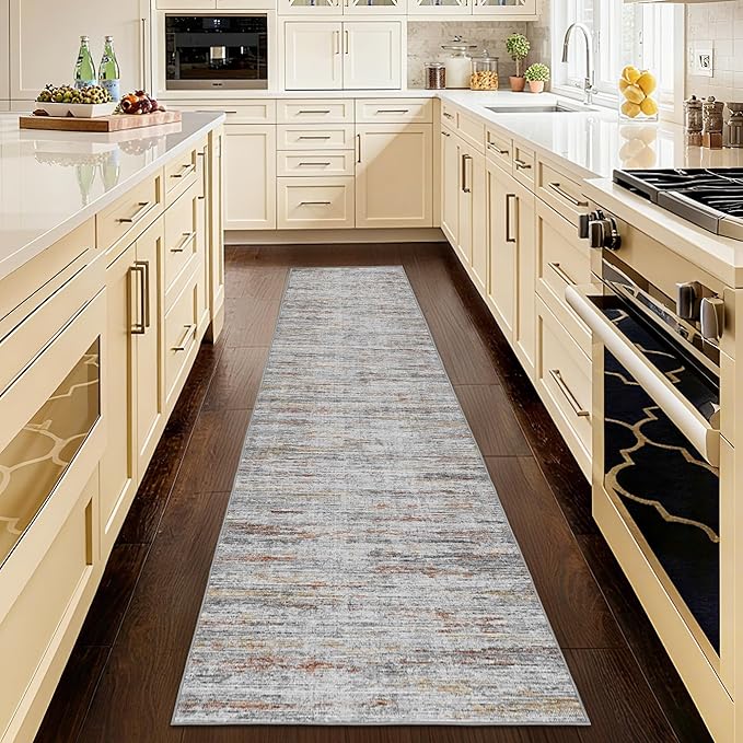 Washable Runner Rugs 3x10 Abstract Kitchen Runner Rug Non Slip Backing, Ultra-Thin Carpet Runners for Hallway 10 ft,Long Rug Runner for Entryway Living Room Bedroom Laundry Room