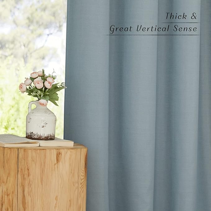 NICETOWN Stone Blue Thick Linen Curtains 72" Length, Grommet Privacy Window Treatments Linen Weave with Light Penetration Vertical Drapes for Farmhouse/Home Office, W42 x L72, 2 Panels