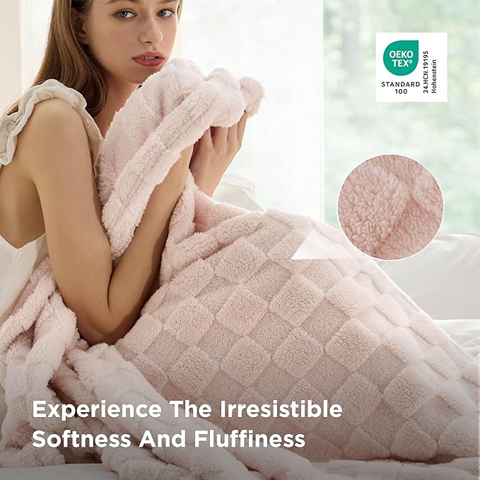 Bedsure GentleSoft Pink Throw Blanket for Couch - Checkered Fleece Blankets Gifts for Kids Girls, Cute Soft Cozy Throw for Bedroom Home Decor Gifts, 50x60 Inches