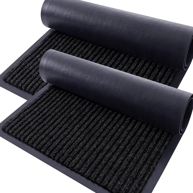 OLANLY Front Door Mat Indoor Outdoor Entrance, 2-Pack 59 x 23 Inch, Waterproof Heavy Duty Doormat, Fade Resistant, Low Profile, Easy Clean Patio Porch Welcome Floor Mats for Entry, Black