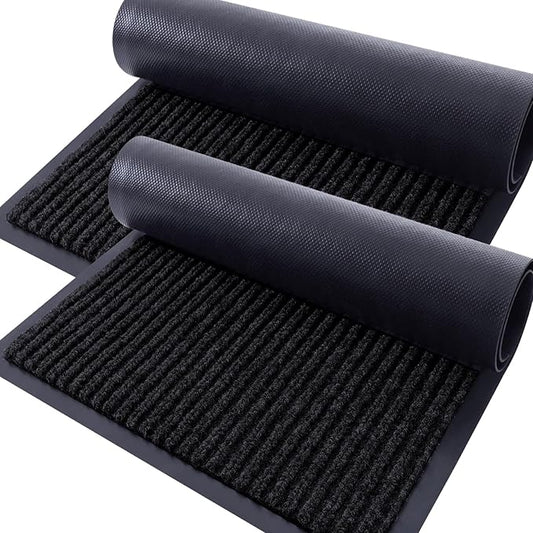 OLANLY Front Door Mat Indoor Outdoor Entrance, 2-Pack 59 x 23 Inch, Waterproof Heavy Duty Doormat, Fade Resistant, Low Profile, Easy Clean Patio Porch Welcome Floor Mats for Entry, Black
