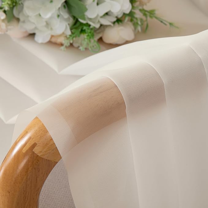 Chyhomenyc Cream Sheer Curtains 120 Inches Long - Light Filtering Voile Extra Long Panel Drapes for Floor to Ceiling Window, Elegant Soft Living Room Curtains, Each 42Wx120L Inch, 10FT, 2 Panels