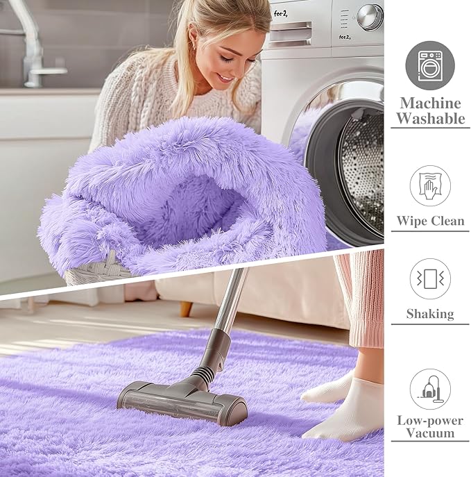 OLANLY 6x9 Machine Washable Large Area Rugs for Living Room, Bedroom, Soft Fluffy Shaggy Bedside Rug, Indoor Floor Carpet for Kids Girls and Boys, Dorms, Nursery, Home Decor Aesthetic, Light Purple