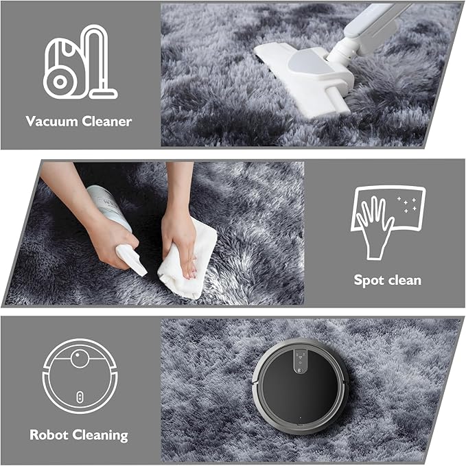 Tie-Dyed Black Fluffy Round Rug,Soft Area Rugs for Girls Room,Shaggy Rugs 6'X6' for Living Room,Non Slip Circle Rug for Kids Bedroom,Shag Plush Nursery Rug,Plush Carpet for Dorm,Cute Furry Room Decor