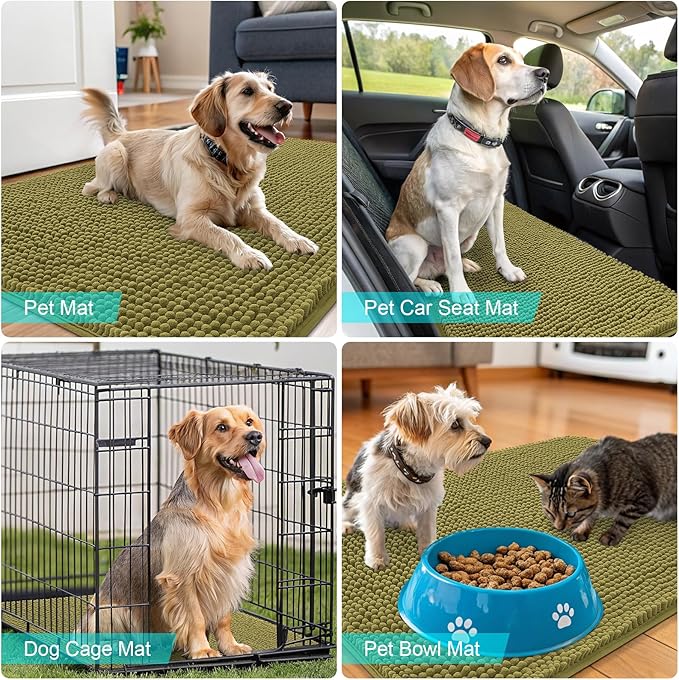 OLANLY Dog Door Mat for Muddy Paws 59x32, Absorbs Moisture and Dirt, Absorbent Non-Slip Washable Doormat, Quick Dry Chenille Mud Mat, Entry Indoor Entryway Carpet for Inside Floor, Willow Green