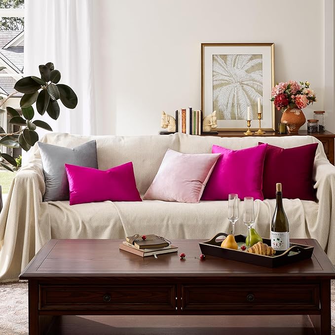 GIGIZAZA Pillow Covers 20x20 Velvet Decorative Pillows Sofa Couch Throw Pillow Covers Hot Pink Pack of 2 Cushion Covers