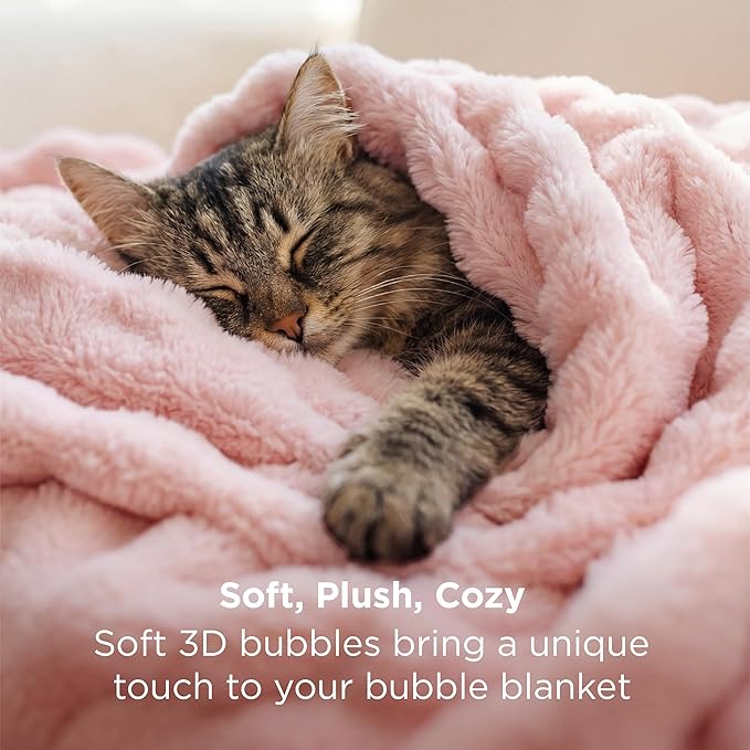 Bedsure 3D Fleece Bubble Blanket - GentleSoft Pink Queen Blanket for Bed Sofa Room Decor - Luxury Soft Cozy Gifts for Kids Girls, Lightweight, All Seasons, Pink, 90"×90"