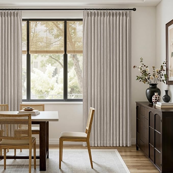 MIULEE Pinch Pleated Thick Linen Curtains 102 Inches Long 2 Panels for Living Room Bedroom, Linen Textured Drapes Pleat Back Tab Memory Trained Light Filtering Boho Taupe Window Curtains with Hooks