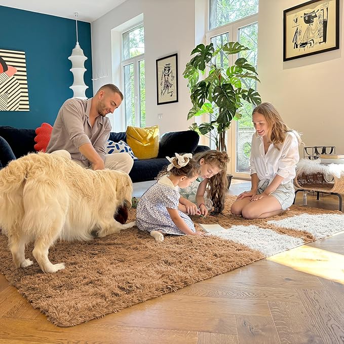 OLANLY 6x9 Machine Washable Large Area Rugs for Living Room, Bedroom, Soft Fluffy Shaggy Bedside Rug, Indoor Floor Carpet for Kids Girls and Boys, Dorms, Nursery, Home Decor Aesthetic, Khaki