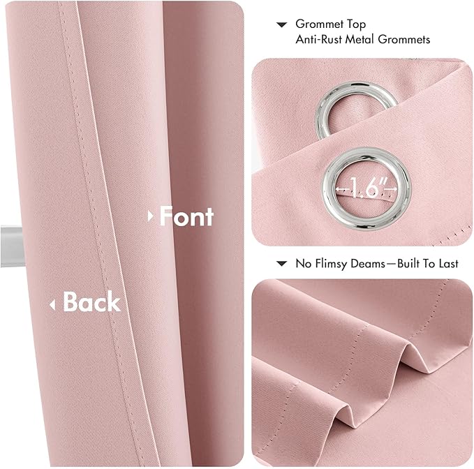 MIULEE Baby Pink Blackout Curtains - Bedroom Window Treatment Curtains Thermal Insulated Room Darkening Drapes for Living Room Kitchen Grommet Top Light Blocking Drapery, 40 x 50 Inches Long, 2 Panels