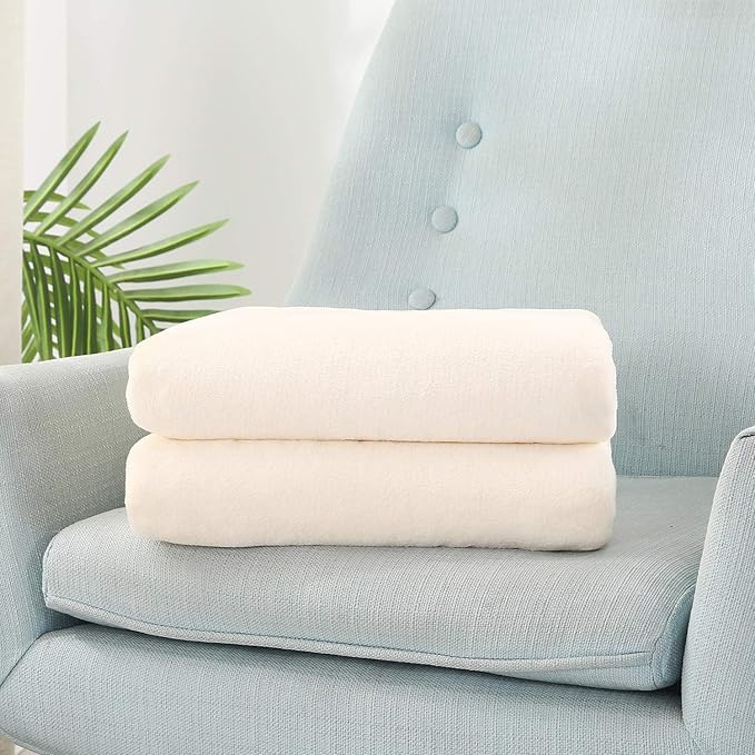 TASTHROW Large Flannel Fleece Throw Blanket, 50×70 Inch - Cozy Lightweight Thick Blanket - All Seasons Suitable for Women, Men and Kids (Two Pack, Creamwhite)