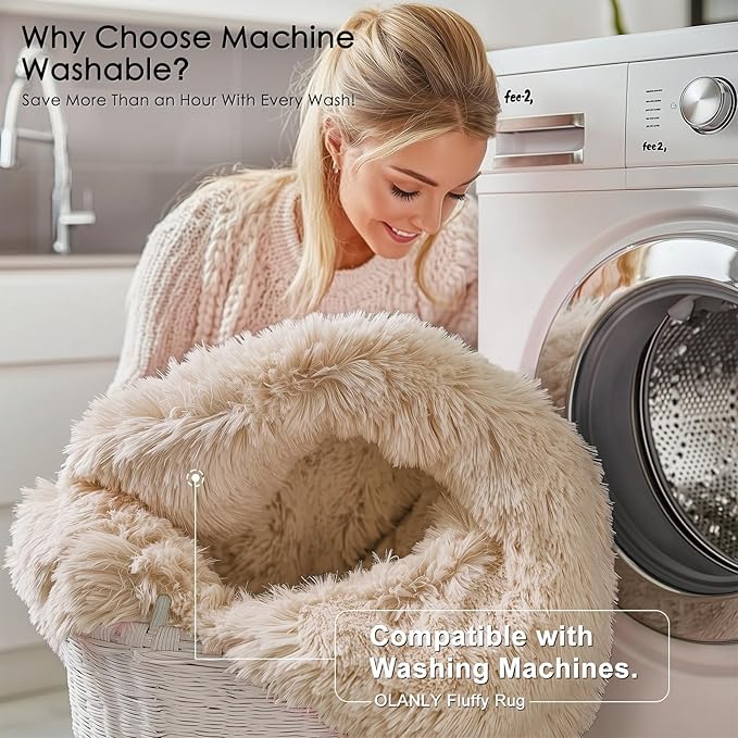 OLANLY 8x9 Machine Washable Large Area Rugs for Living Room, Bedroom, Soft Fluffy Shaggy Bedside Rug, Indoor Floor Carpet for Kids Girls and Boys, Dorms, Nursery, Home Decor Aesthetic, Beige